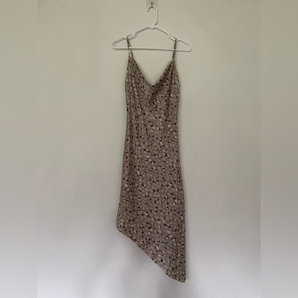 Cowl neck multicolor spotted satin dress NWT